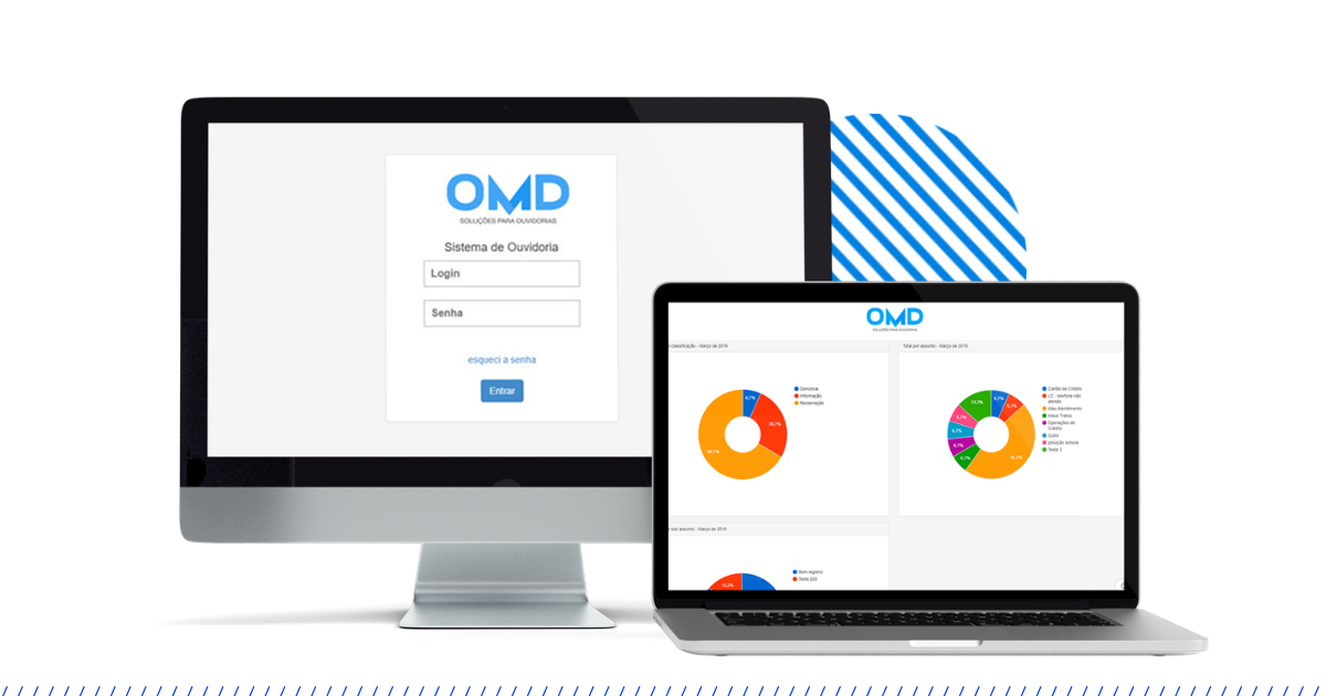 mockup no computador do sistema de Ouvidoria OMD